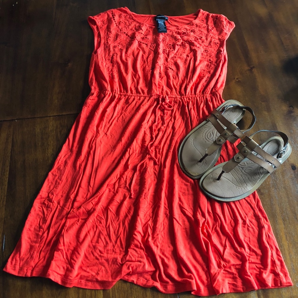 Orange crochet detail dress